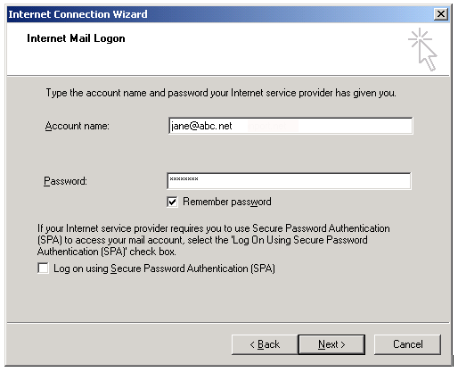 Outlook Express - Username and Password